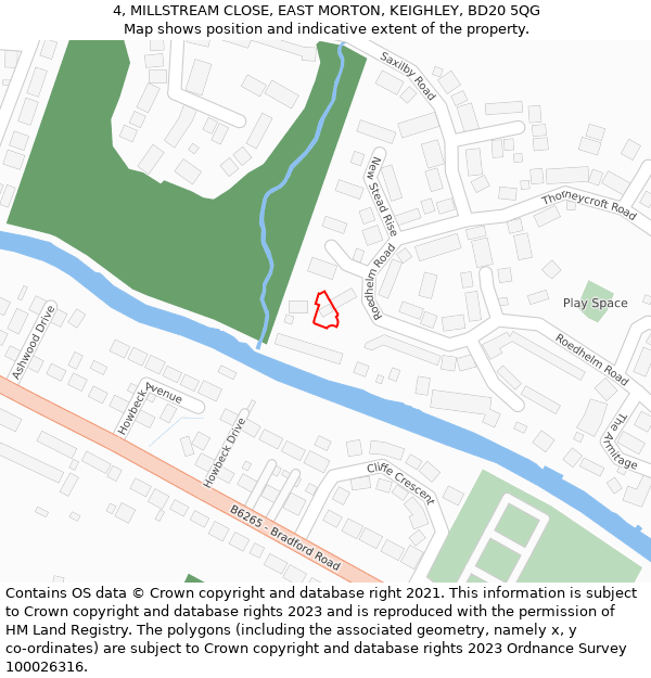 4, MILLSTREAM CLOSE, EAST MORTON, KEIGHLEY, BD20 5QG: Location map and indicative extent of plot