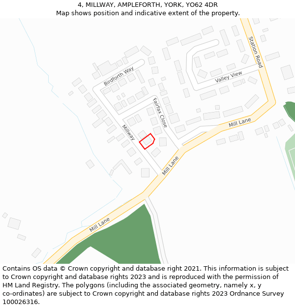 4, MILLWAY, AMPLEFORTH, YORK, YO62 4DR: Location map and indicative extent of plot