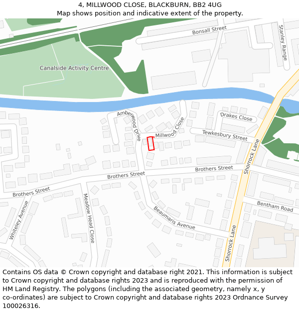 4, MILLWOOD CLOSE, BLACKBURN, BB2 4UG: Location map and indicative extent of plot