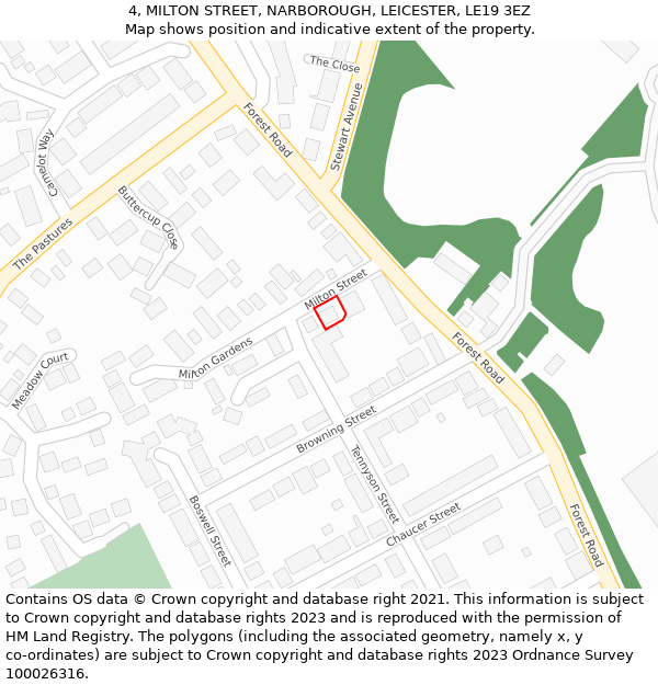 4, MILTON STREET, NARBOROUGH, LEICESTER, LE19 3EZ: Location map and indicative extent of plot