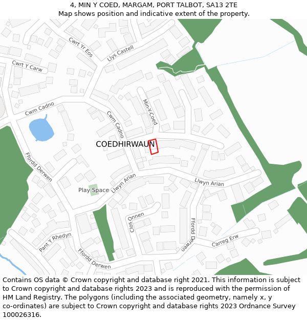 4, MIN Y COED, MARGAM, PORT TALBOT, SA13 2TE: Location map and indicative extent of plot