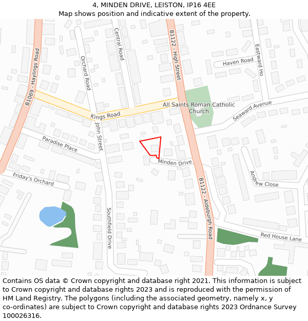 4, MINDEN DRIVE, LEISTON, IP16 4EE: Location map and indicative extent of plot