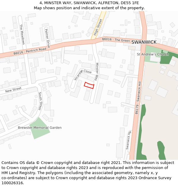 4, MINSTER WAY, SWANWICK, ALFRETON, DE55 1FE: Location map and indicative extent of plot