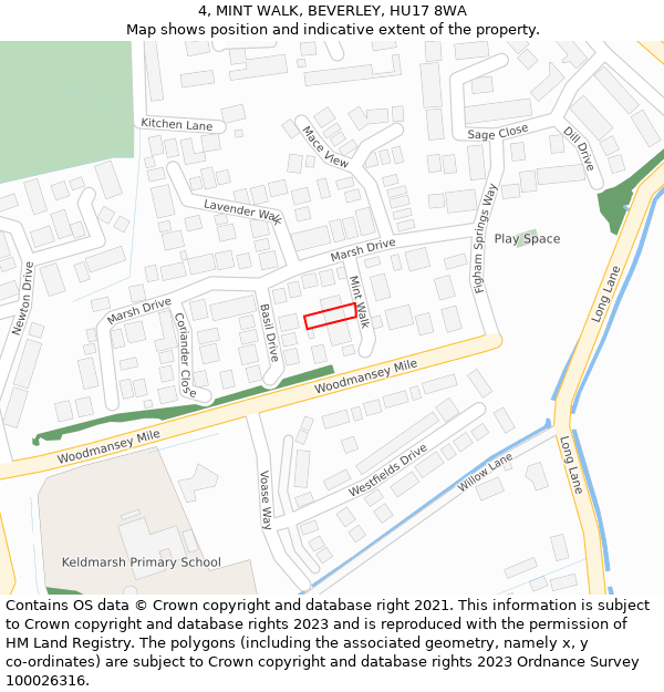 4, MINT WALK, BEVERLEY, HU17 8WA: Location map and indicative extent of plot