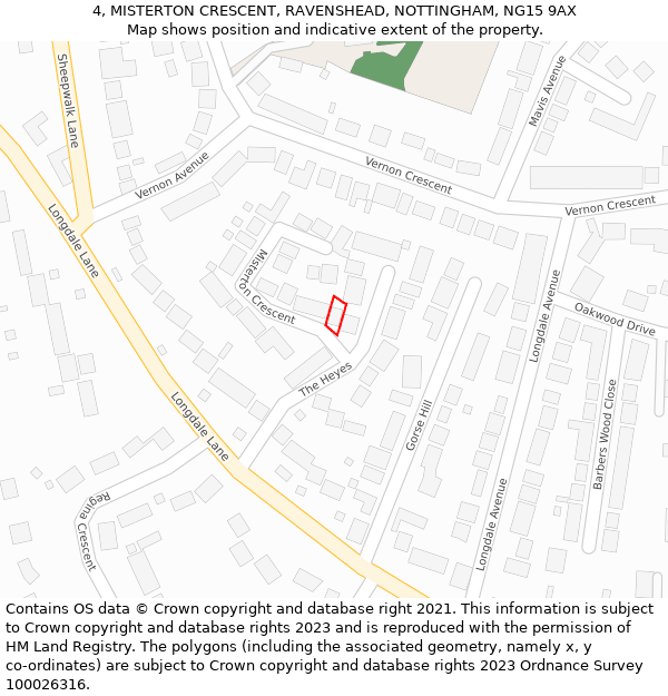 4, MISTERTON CRESCENT, RAVENSHEAD, NOTTINGHAM, NG15 9AX: Location map and indicative extent of plot