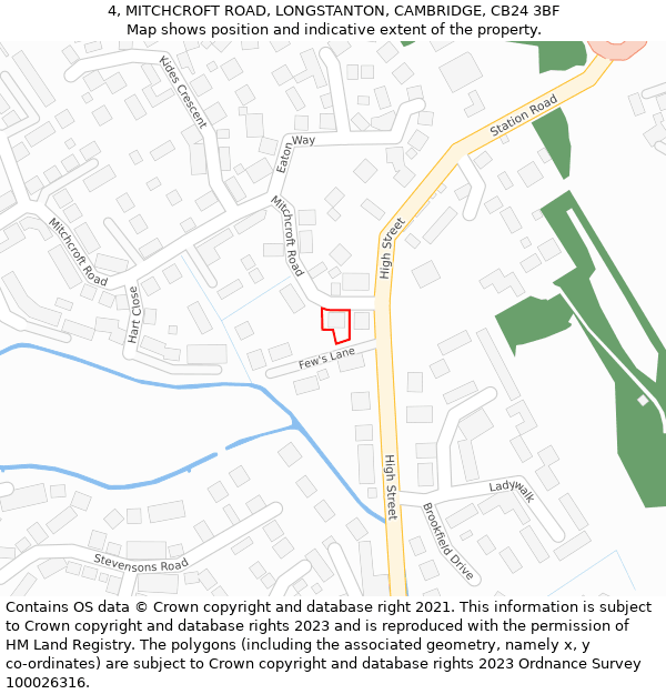4, MITCHCROFT ROAD, LONGSTANTON, CAMBRIDGE, CB24 3BF: Location map and indicative extent of plot