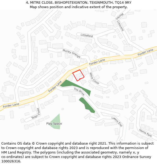 4, MITRE CLOSE, BISHOPSTEIGNTON, TEIGNMOUTH, TQ14 9RY: Location map and indicative extent of plot