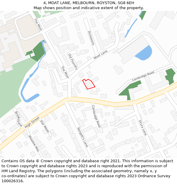 4, MOAT LANE, MELBOURN, ROYSTON, SG8 6EH: Location map and indicative extent of plot