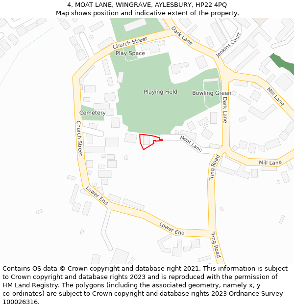 4, MOAT LANE, WINGRAVE, AYLESBURY, HP22 4PQ: Location map and indicative extent of plot