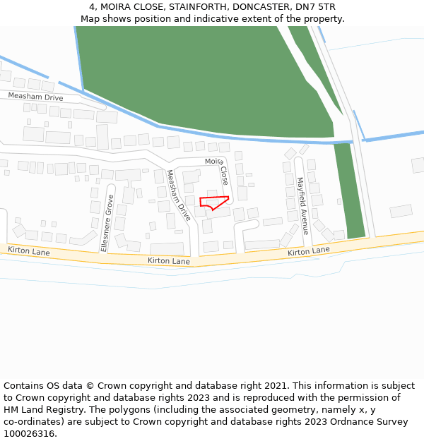 4, MOIRA CLOSE, STAINFORTH, DONCASTER, DN7 5TR: Location map and indicative extent of plot