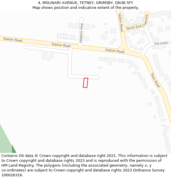 4, MOLINARI AVENUE, TETNEY, GRIMSBY, DN36 5FY: Location map and indicative extent of plot