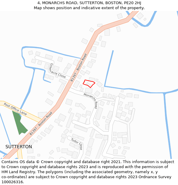 4, MONARCHS ROAD, SUTTERTON, BOSTON, PE20 2HJ: Location map and indicative extent of plot