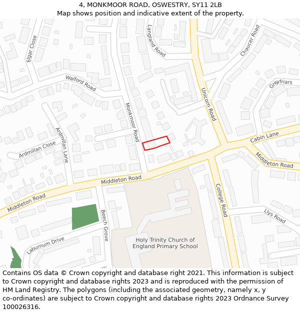 4, MONKMOOR ROAD, OSWESTRY, SY11 2LB: Location map and indicative extent of plot