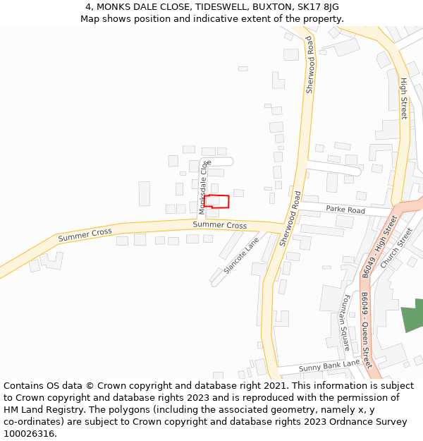 4, MONKS DALE CLOSE, TIDESWELL, BUXTON, SK17 8JG: Location map and indicative extent of plot