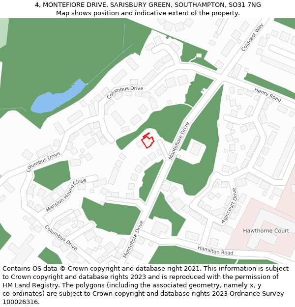 4, MONTEFIORE DRIVE, SARISBURY GREEN, SOUTHAMPTON, SO31 7NG: Location map and indicative extent of plot