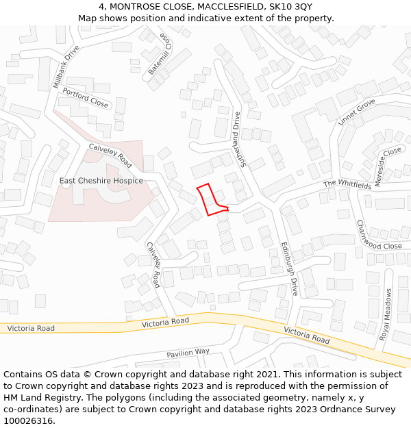 4, MONTROSE CLOSE, MACCLESFIELD, SK10 3QY: Location map and indicative extent of plot