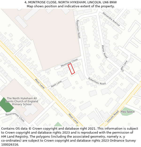 4, MONTROSE CLOSE, NORTH HYKEHAM, LINCOLN, LN6 8NW: Location map and indicative extent of plot