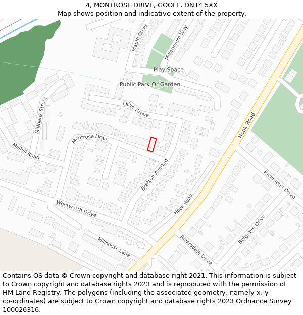 4, MONTROSE DRIVE, GOOLE, DN14 5XX: Location map and indicative extent of plot