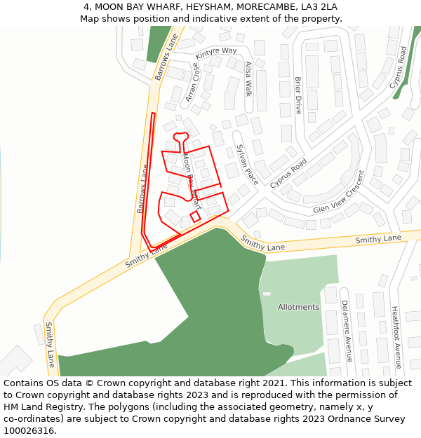 4, MOON BAY WHARF, HEYSHAM, MORECAMBE, LA3 2LA: Location map and indicative extent of plot