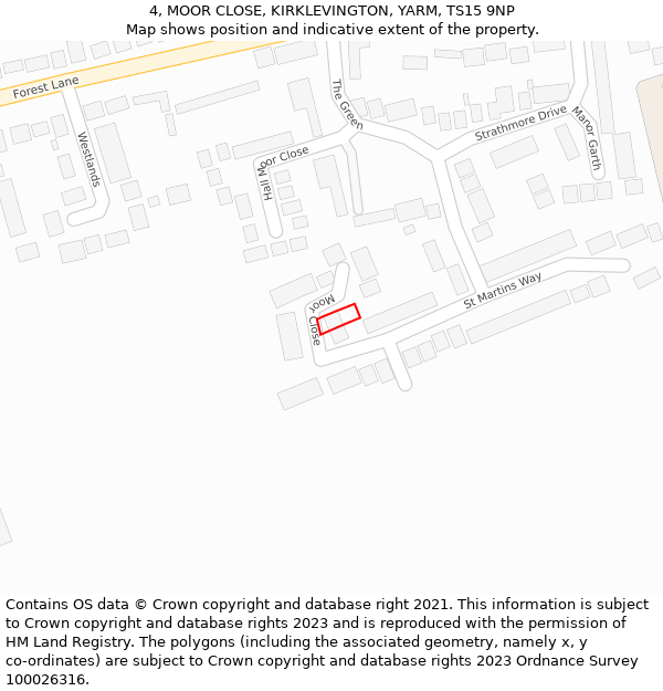 4, MOOR CLOSE, KIRKLEVINGTON, YARM, TS15 9NP: Location map and indicative extent of plot