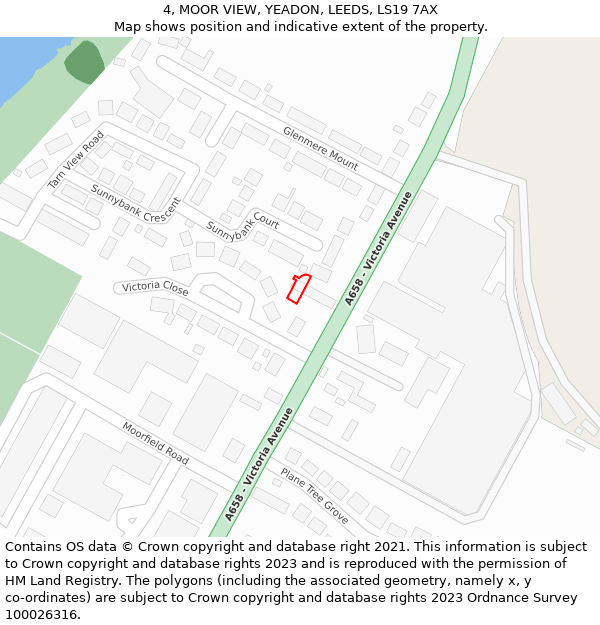 4, MOOR VIEW, YEADON, LEEDS, LS19 7AX: Location map and indicative extent of plot