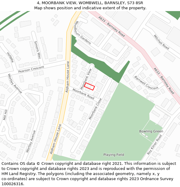 4, MOORBANK VIEW, WOMBWELL, BARNSLEY, S73 8SR: Location map and indicative extent of plot