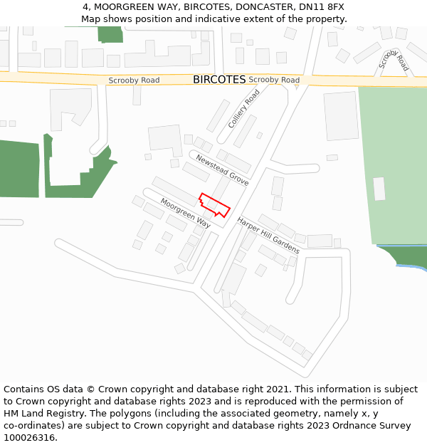 4, MOORGREEN WAY, BIRCOTES, DONCASTER, DN11 8FX: Location map and indicative extent of plot