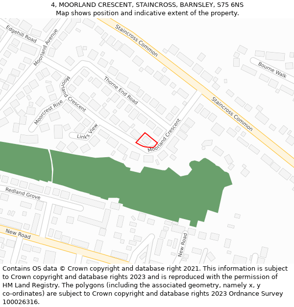 4, MOORLAND CRESCENT, STAINCROSS, BARNSLEY, S75 6NS: Location map and indicative extent of plot