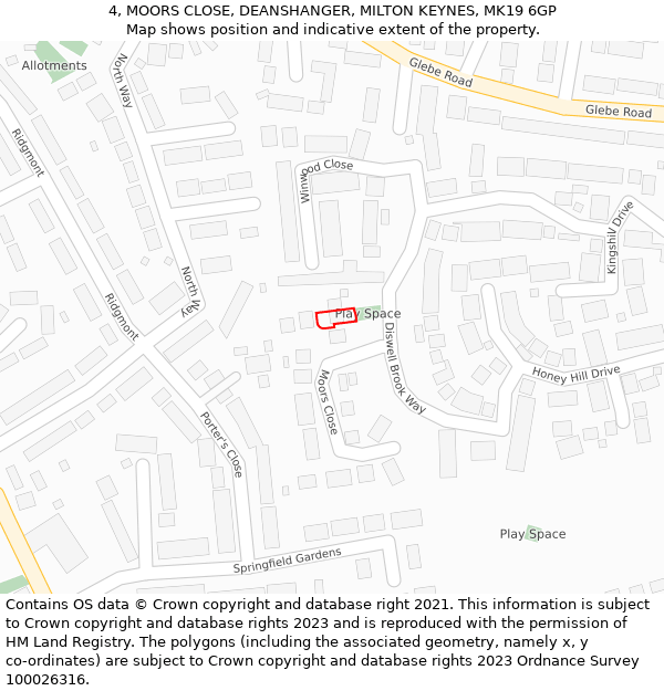 4, MOORS CLOSE, DEANSHANGER, MILTON KEYNES, MK19 6GP: Location map and indicative extent of plot