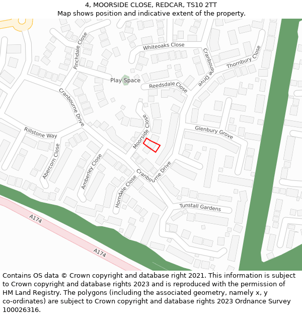 4, MOORSIDE CLOSE, REDCAR, TS10 2TT: Location map and indicative extent of plot