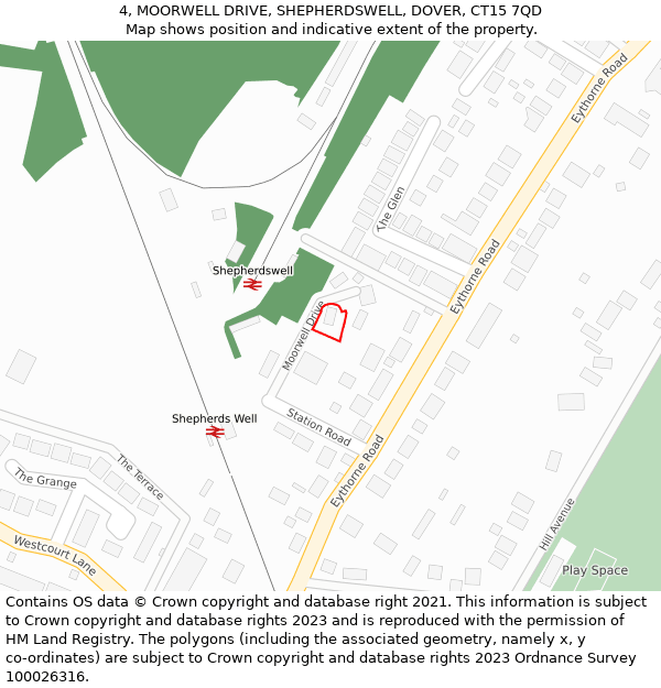 4, MOORWELL DRIVE, SHEPHERDSWELL, DOVER, CT15 7QD: Location map and indicative extent of plot