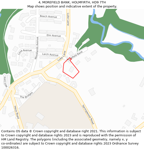 4, MOREFIELD BANK, HOLMFIRTH, HD9 7TH: Location map and indicative extent of plot