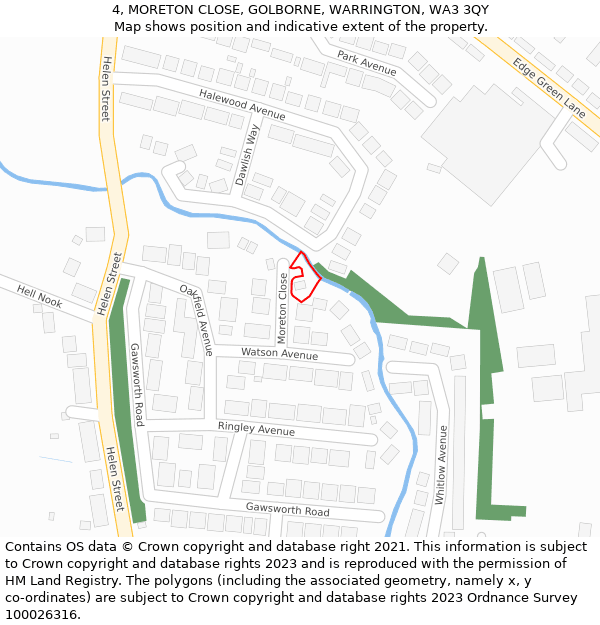 4, MORETON CLOSE, GOLBORNE, WARRINGTON, WA3 3QY: Location map and indicative extent of plot