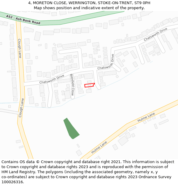 4, MORETON CLOSE, WERRINGTON, STOKE-ON-TRENT, ST9 0PH: Location map and indicative extent of plot