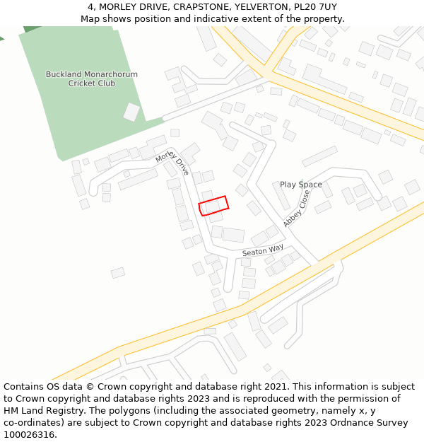 4, MORLEY DRIVE, CRAPSTONE, YELVERTON, PL20 7UY: Location map and indicative extent of plot