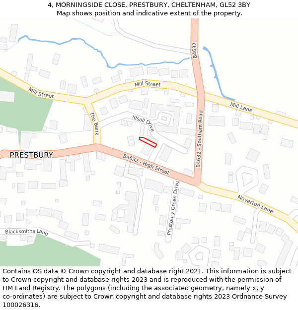 4, MORNINGSIDE CLOSE, PRESTBURY, CHELTENHAM, GL52 3BY: Location map and indicative extent of plot