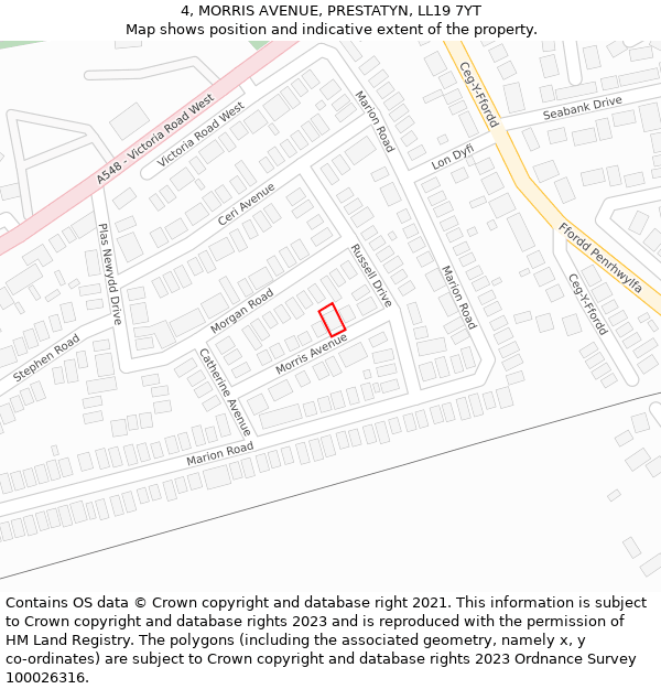 4, MORRIS AVENUE, PRESTATYN, LL19 7YT: Location map and indicative extent of plot