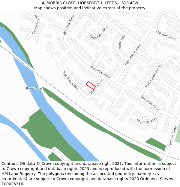 4, MORRIS CLOSE, HORSFORTH, LEEDS, LS18 4FW: Location map and indicative extent of plot