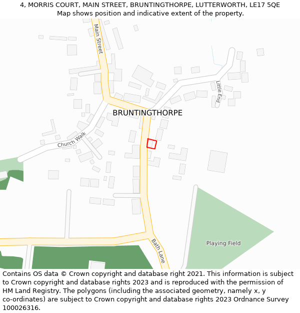 4, MORRIS COURT, MAIN STREET, BRUNTINGTHORPE, LUTTERWORTH, LE17 5QE: Location map and indicative extent of plot