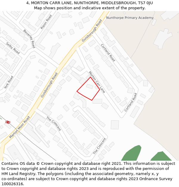 4, MORTON CARR LANE, NUNTHORPE, MIDDLESBROUGH, TS7 0JU: Location map and indicative extent of plot