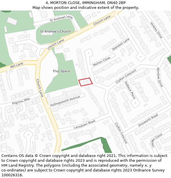 4, MORTON CLOSE, IMMINGHAM, DN40 2BP: Location map and indicative extent of plot