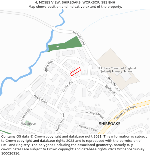 4, MOSES VIEW, SHIREOAKS, WORKSOP, S81 8NH: Location map and indicative extent of plot