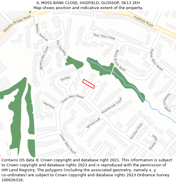 4, MOSS BANK CLOSE, HADFIELD, GLOSSOP, SK13 2EH: Location map and indicative extent of plot