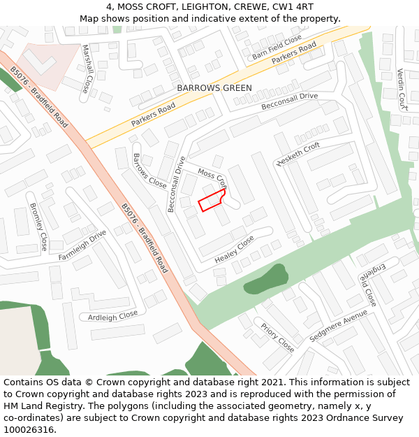 4, MOSS CROFT, LEIGHTON, CREWE, CW1 4RT: Location map and indicative extent of plot