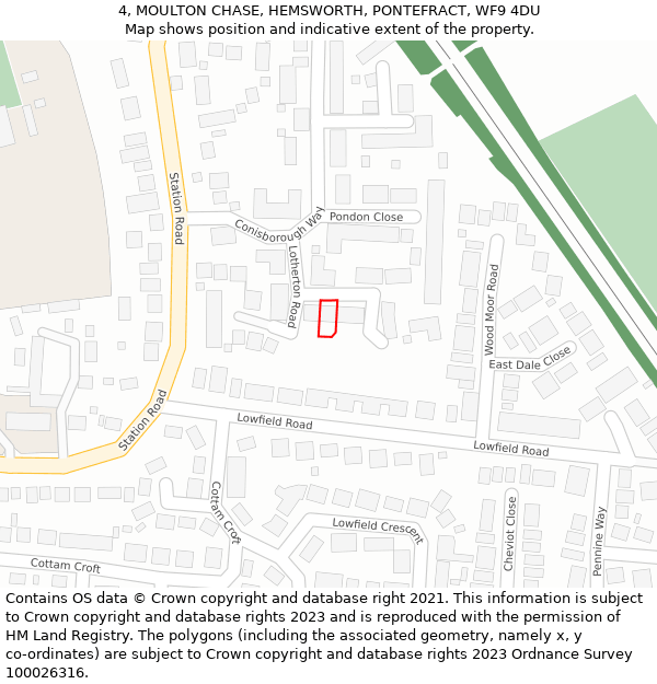 4, MOULTON CHASE, HEMSWORTH, PONTEFRACT, WF9 4DU: Location map and indicative extent of plot