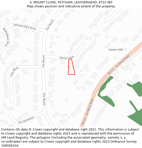 4, MOUNT CLOSE, FETCHAM, LEATHERHEAD, KT22 9EF: Location map and indicative extent of plot