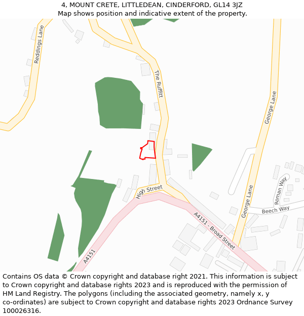 4, MOUNT CRETE, LITTLEDEAN, CINDERFORD, GL14 3JZ: Location map and indicative extent of plot