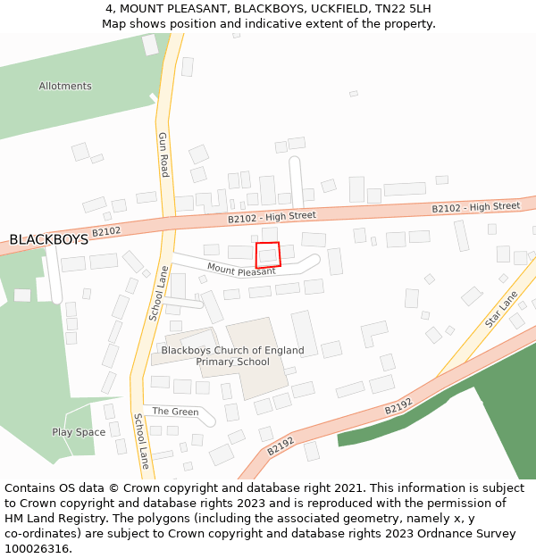 4, MOUNT PLEASANT, BLACKBOYS, UCKFIELD, TN22 5LH: Location map and indicative extent of plot