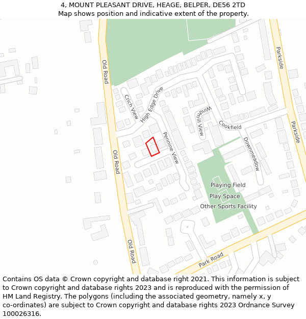 4, MOUNT PLEASANT DRIVE, HEAGE, BELPER, DE56 2TD: Location map and indicative extent of plot