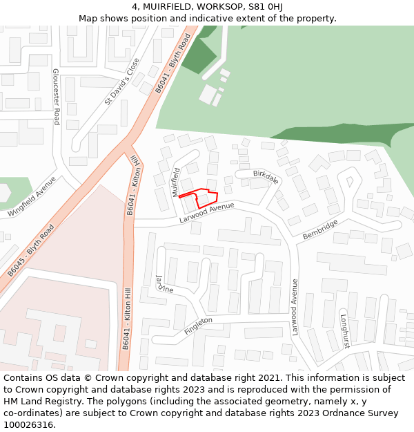 4, MUIRFIELD, WORKSOP, S81 0HJ: Location map and indicative extent of plot